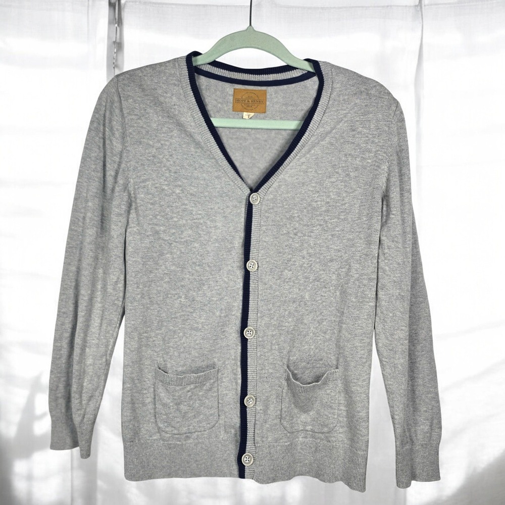 Hope & Henry Cardigan Sweater Kids Boys Large Gray Organic Cotton Elbow Patches‎